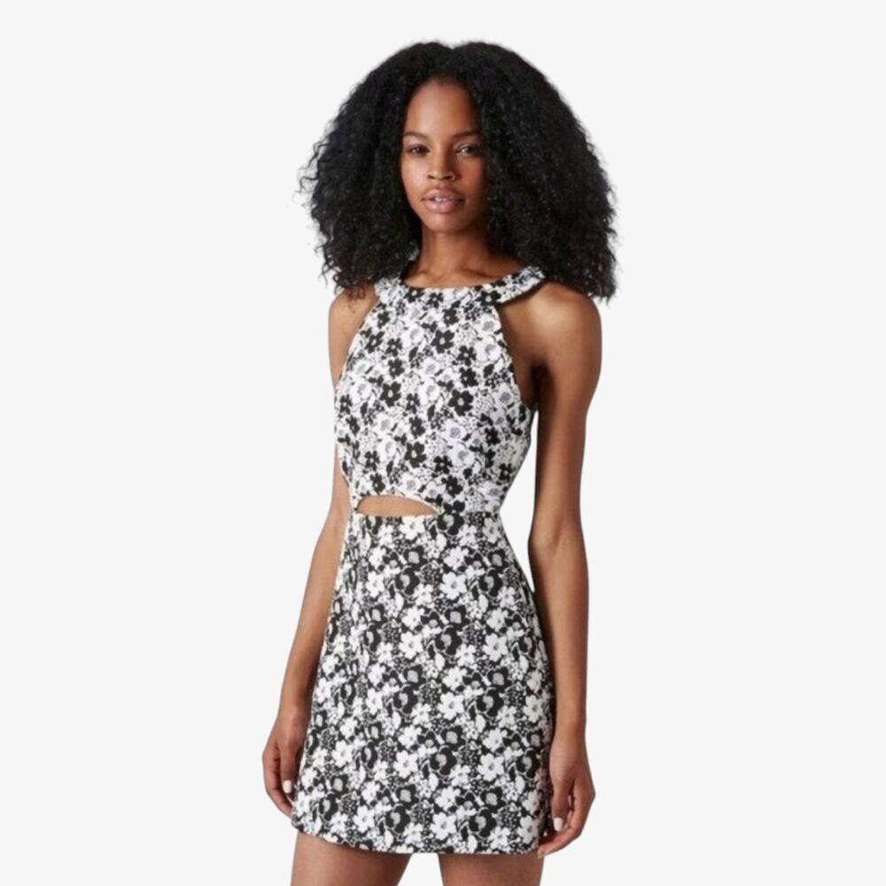 Topshop Mini Dress Size US 4 Floral Mod Summer Cutout Black White